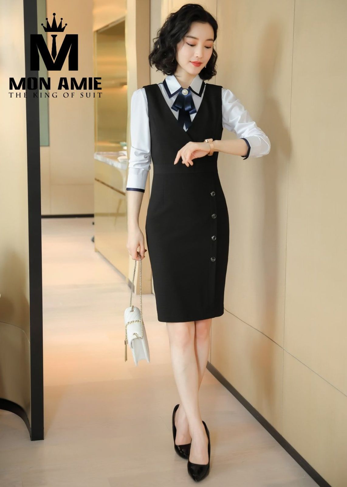 Black Gilet Dress With White Shirt 